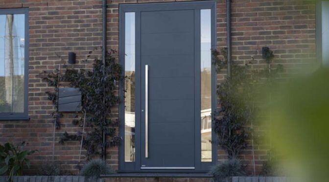 Luxurious Anthracite Grey Front Door with a Long Handle, New Build, Alton in Hampshire