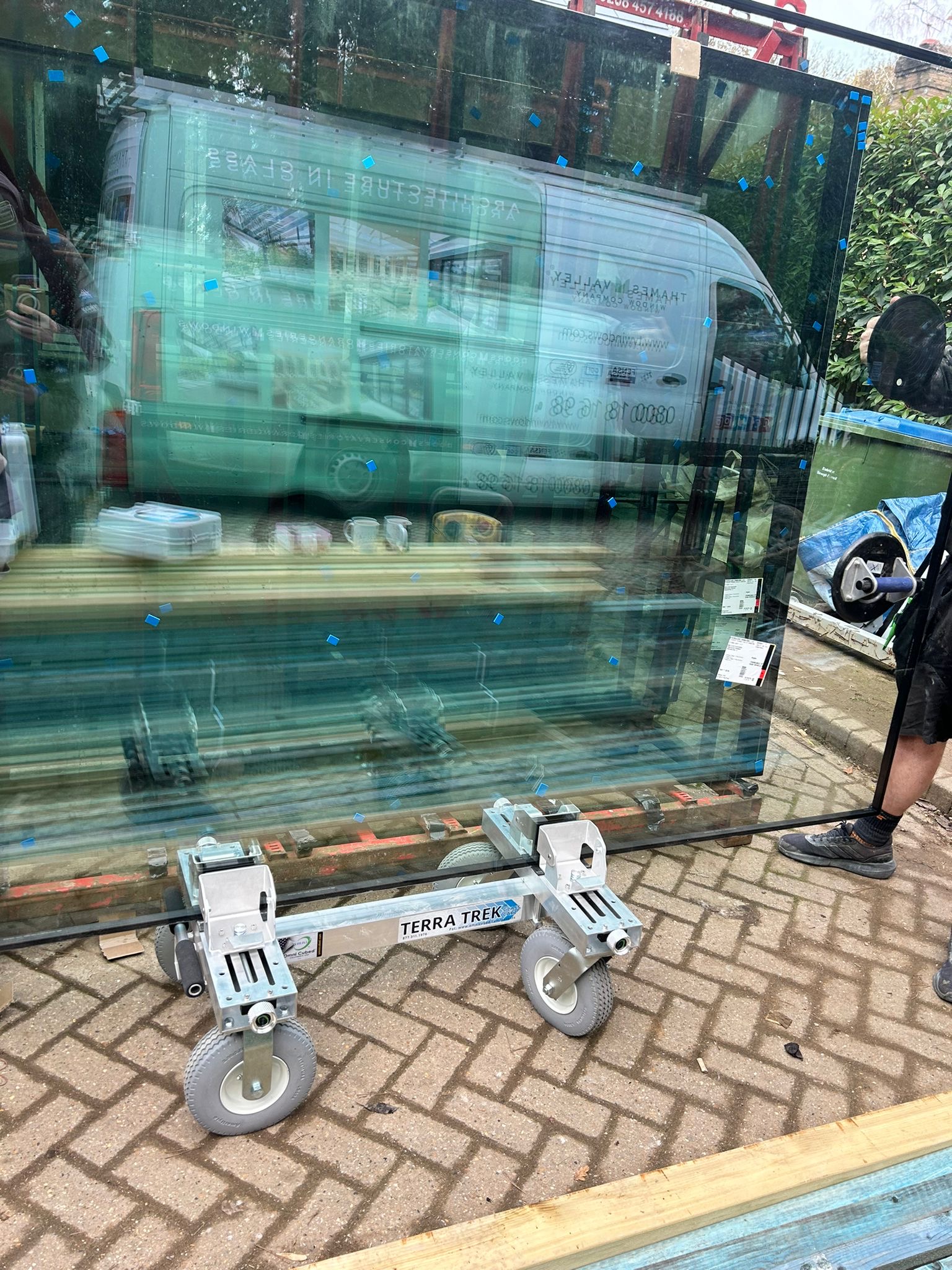 Our Installation Team Experience the new Terra Trek™ Glass Cart, to transport glass panels up to 160kg on site in Cobham