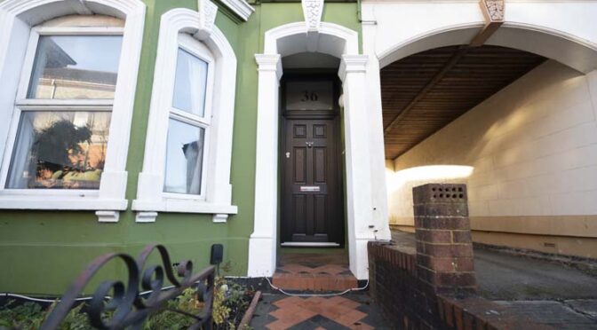 Traditional Black Front Door, Transforms Green Rendered Victorian Terrace House, Aldershot